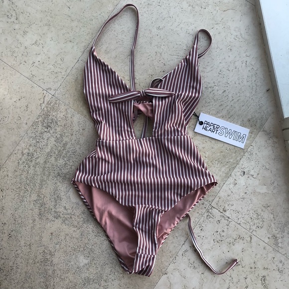 ASOS Other - Pink striped one piece swimsuit